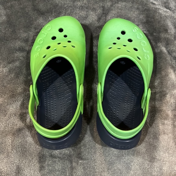 Crocs Electro II Clogs Kids Sz J1 Green/Navy GUC - Picture 4 of 5